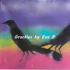 Handmade Painting Of Two Great Tailed Grackles Against a Sunset 16x12